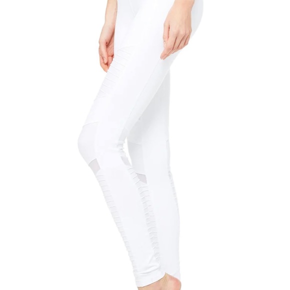 Alo High-Waist Moto Paneled Skinny Leg Athletic Legging In Glossy White - Picture 3 of 8